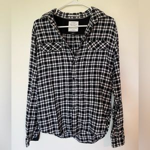 GREAT OUTDOORS Men’s Black & White Plaid Button Down Long Sleeve Shirt